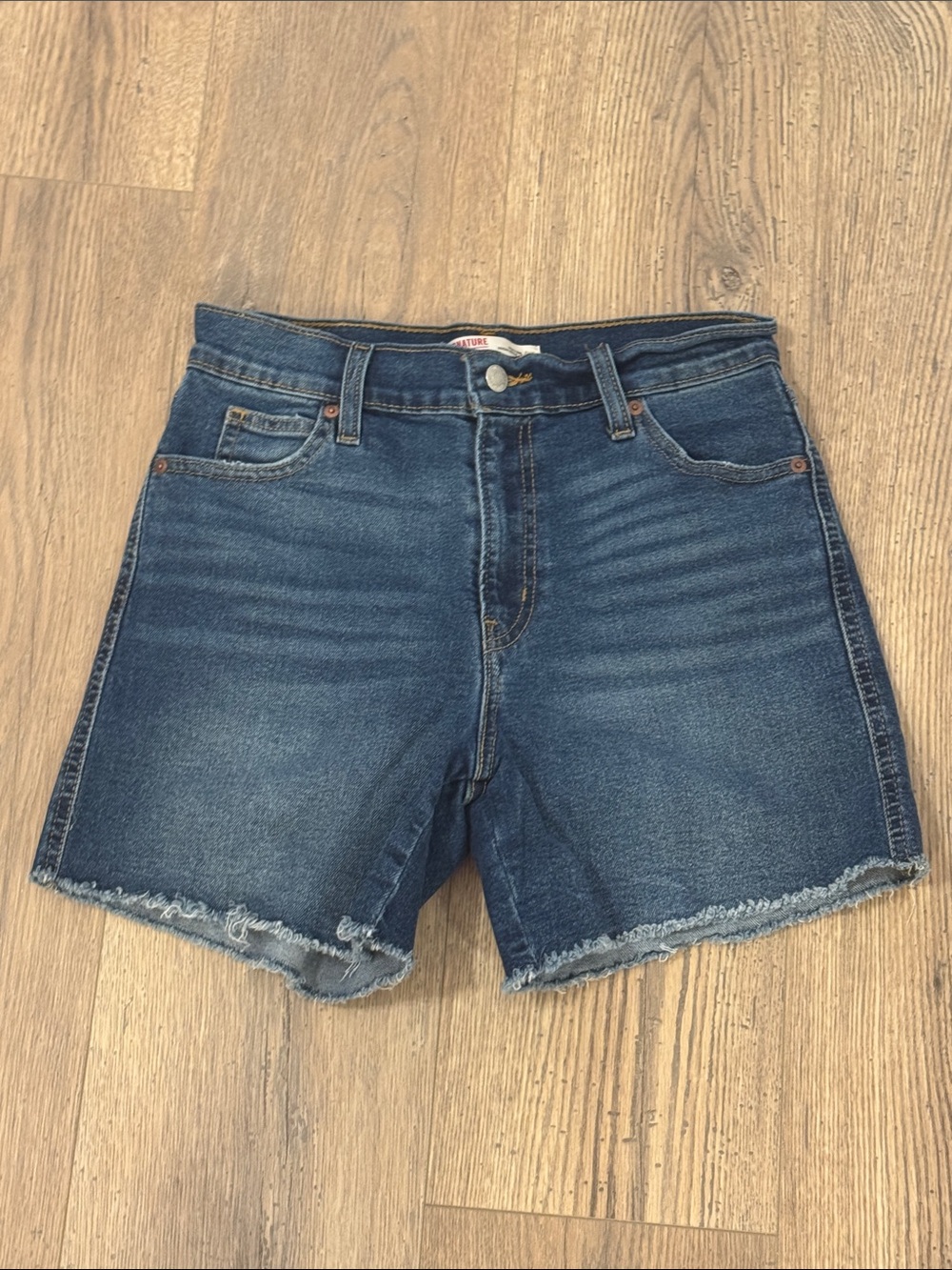 Signature by Levi Strauss Indigo Blue Heritage High Rise Denim Cutoff Shorts